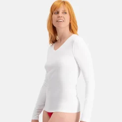 2 pak Hvid langærmet bambus V-hals T-shirt