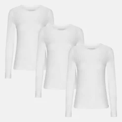3 pak Hvid langærmet bambus T-shirt