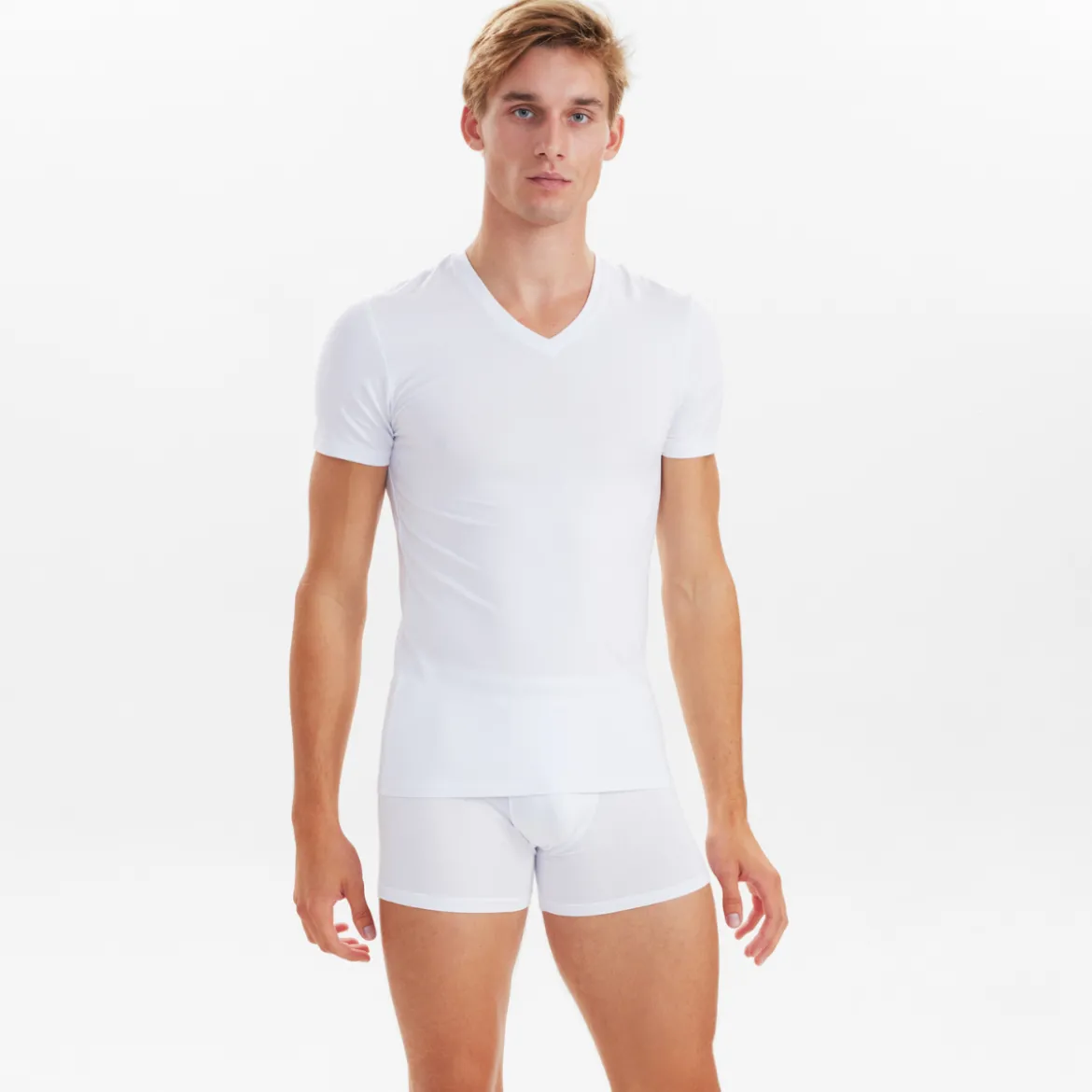 2 pak Hvid slim fit bambus V-hals T-shirt