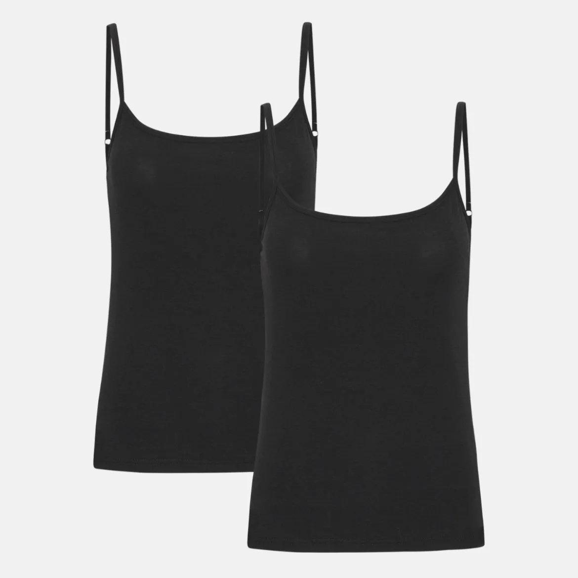 2 pak Sort bambus top med tynde stropper