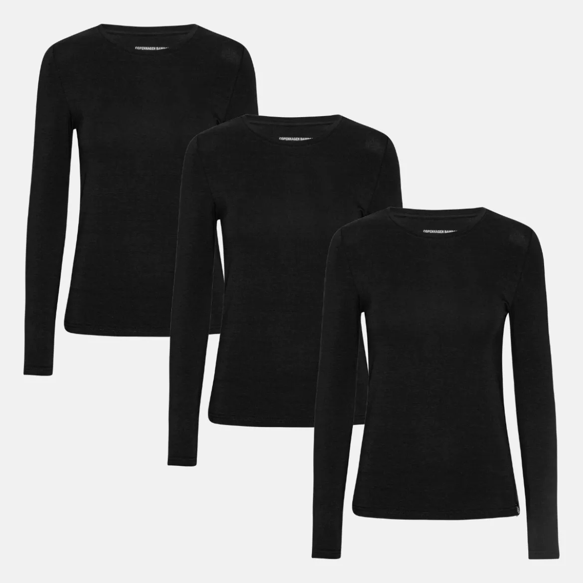 3 pak Sort langærmet bambus T-shirt