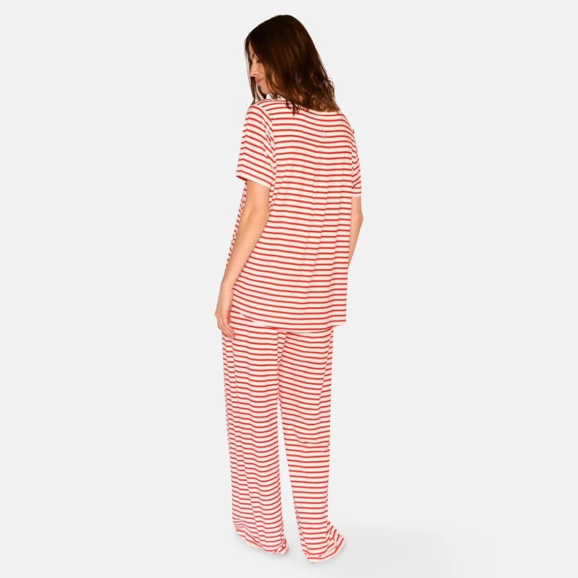 Bea kortærmet bambus t-shirt- Rød stribet