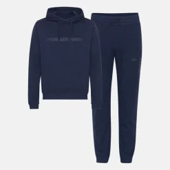 Blå bambus hoodie joggingsæt med logo