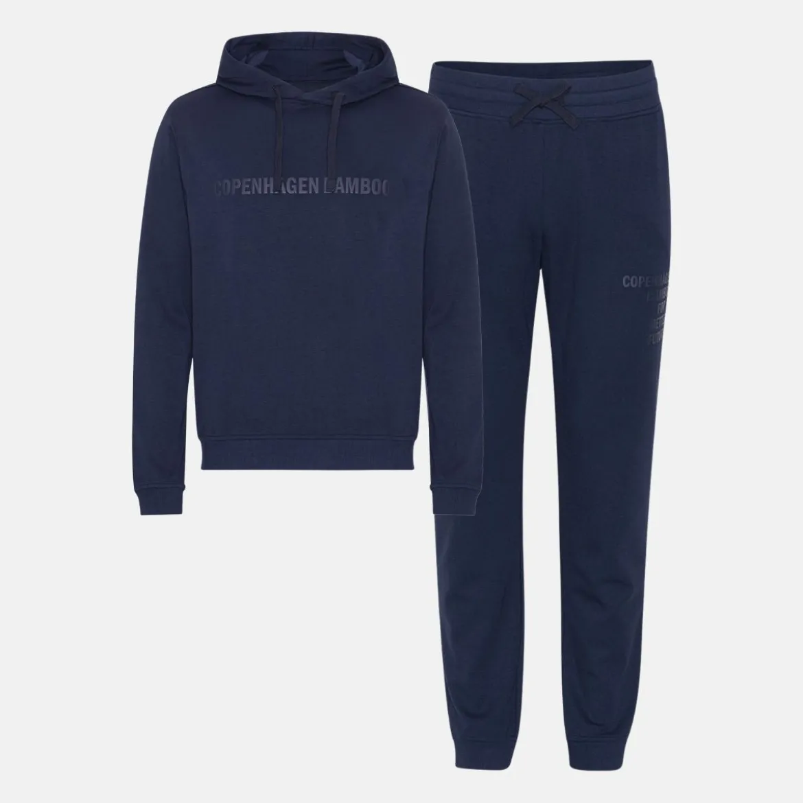 Blå bambus hoodie joggingsæt med logo