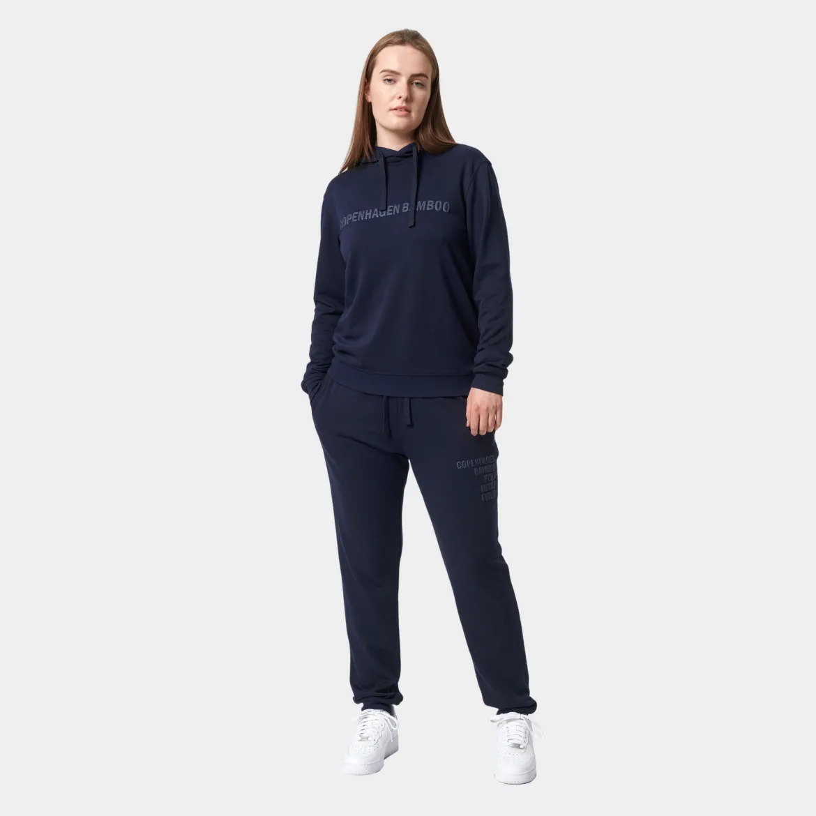 Blå bambus hoodie joggingsæt med logo