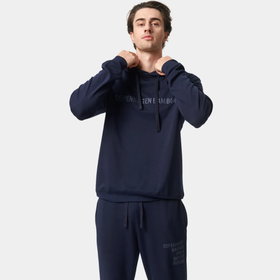 Blå bambus hoodie med logo