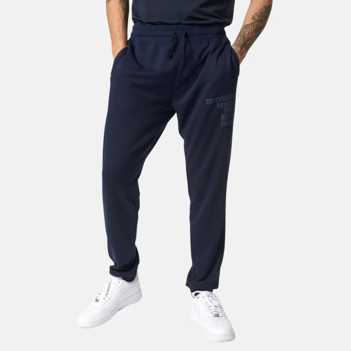 Blå bambus sweatpants med logo