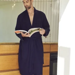 Blå vaflet bambus morgenkåbe
