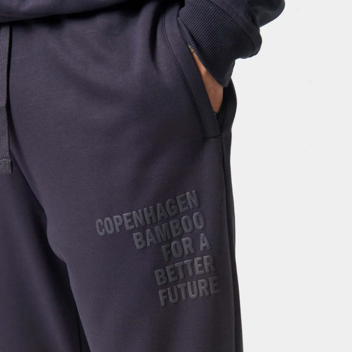 Grå bambus hoodie joggingsæt med logo