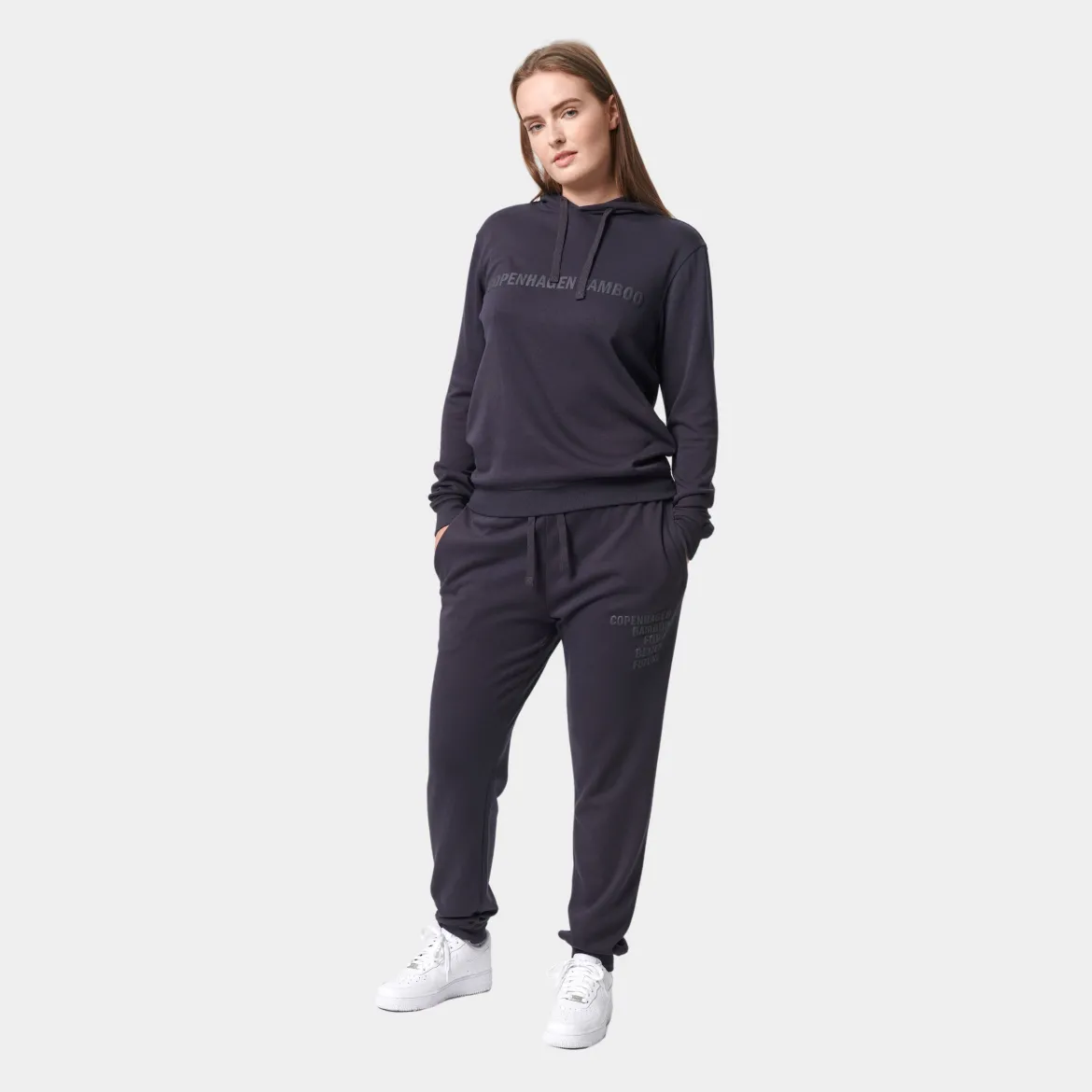 Grå bambus hoodie joggingsæt med logo