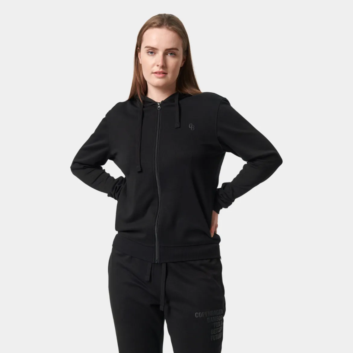 Sort bambus hoodie med lynlås
