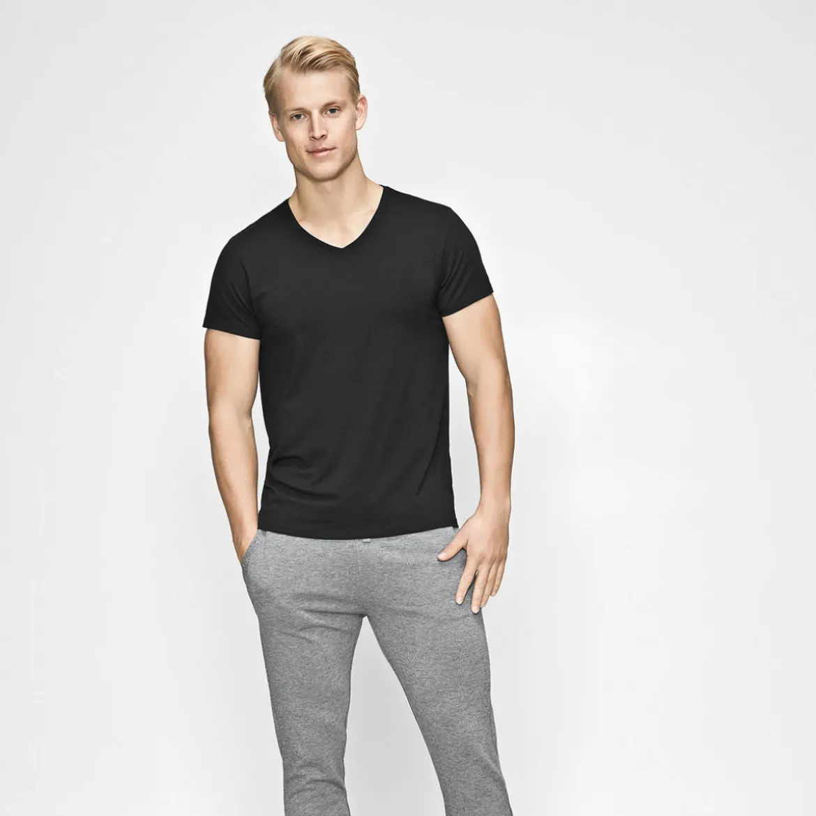 Sort bambus V-hals T-shirt