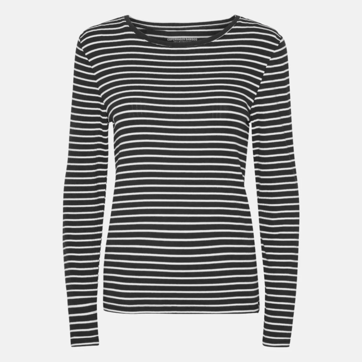 Stribet langærmet rib bambus T-shirt